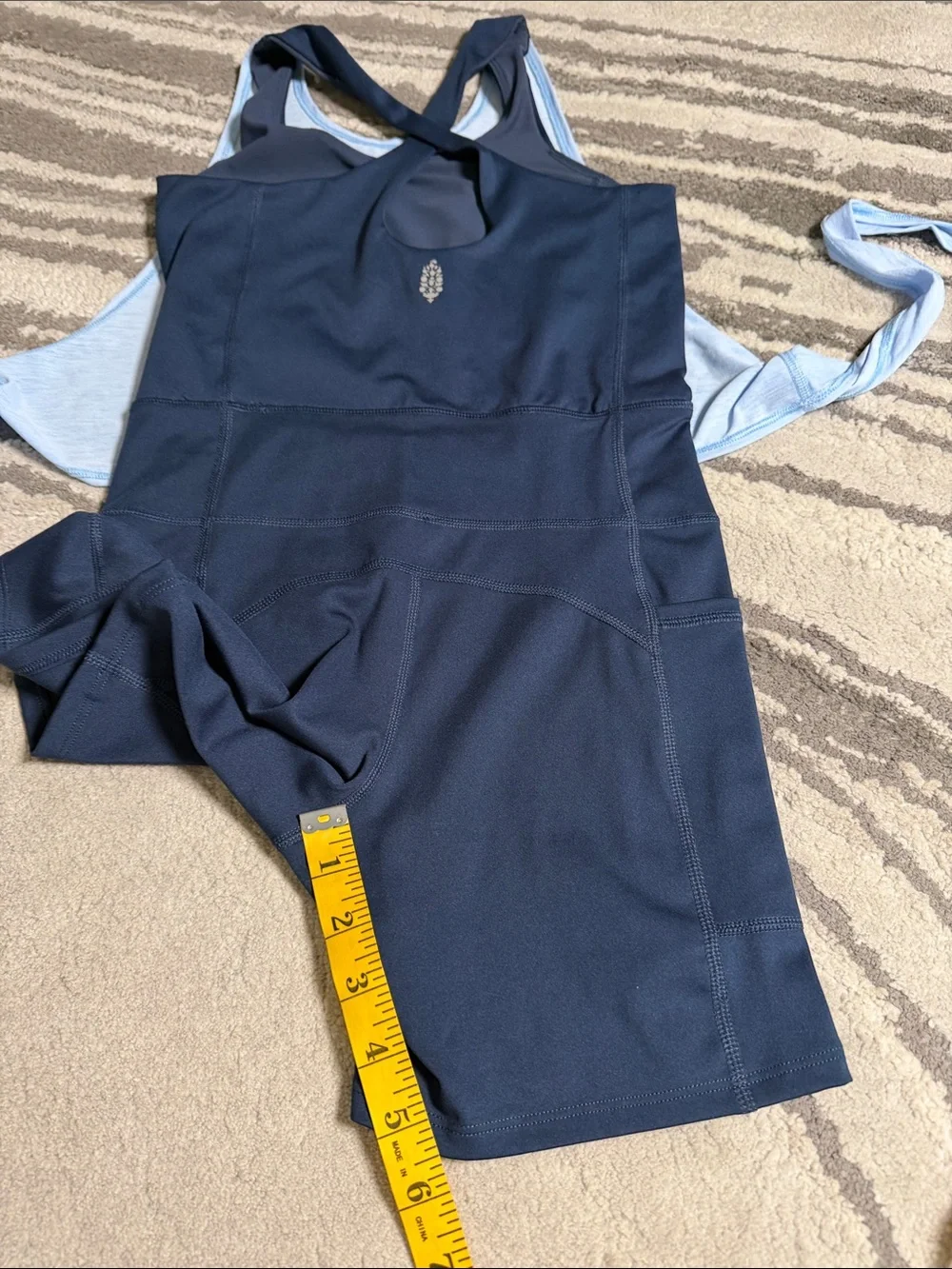 NWOT Free People Navy Blue Athletic Romper with Light Blue Tie